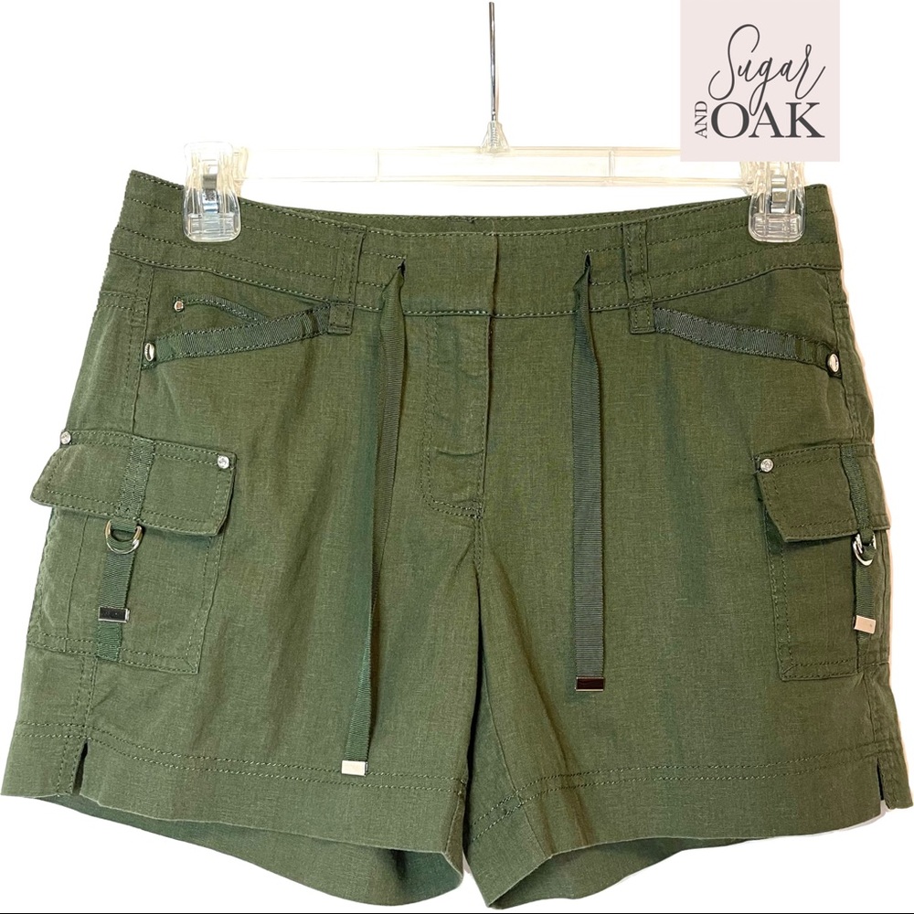 NWT White House Black Market Olive Green Linen Drawstring Shorts Sz 2